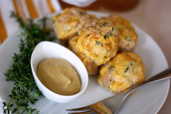game day appetizer - turkey meatballs with cheese